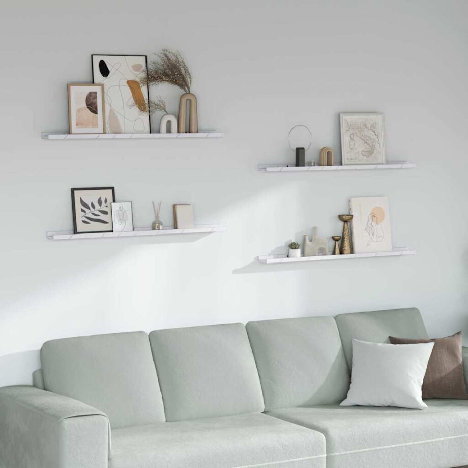 vidaXL Wandplank 4 pcs Wit Marmer 100 x 9 x 3 cm Bewerkt hout afbeelding 1