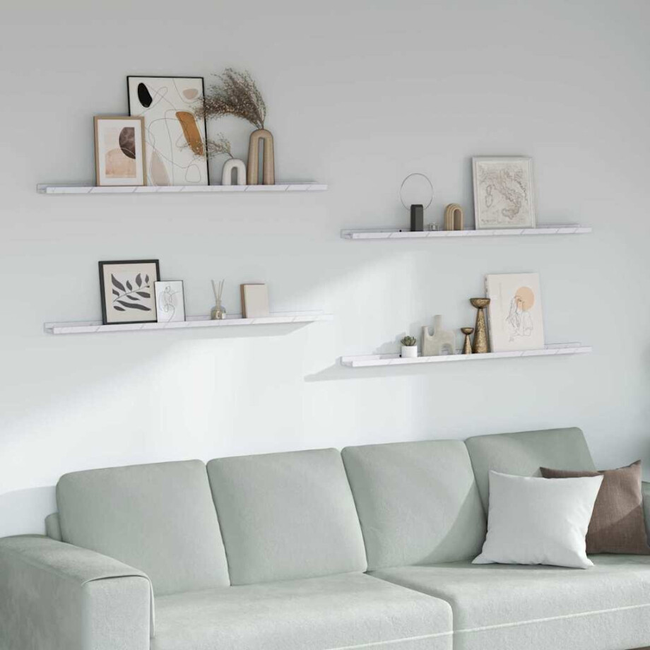 vidaXL Wandplank 4 pcs Wit Marmer 115 x 9 x 3 cm Bewerkt hout afbeelding 1