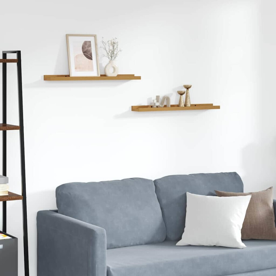 vidaXL Wandplank met plank 2 pcs Beige 60 x 9 x 3 cm Bewerkt hout afbeelding 1