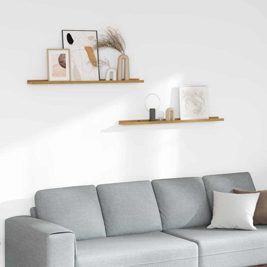 vidaXL Wandplank met plank 2 pcs Beige 100 x 9 x 3 cm Bewerkt hout afbeelding 1