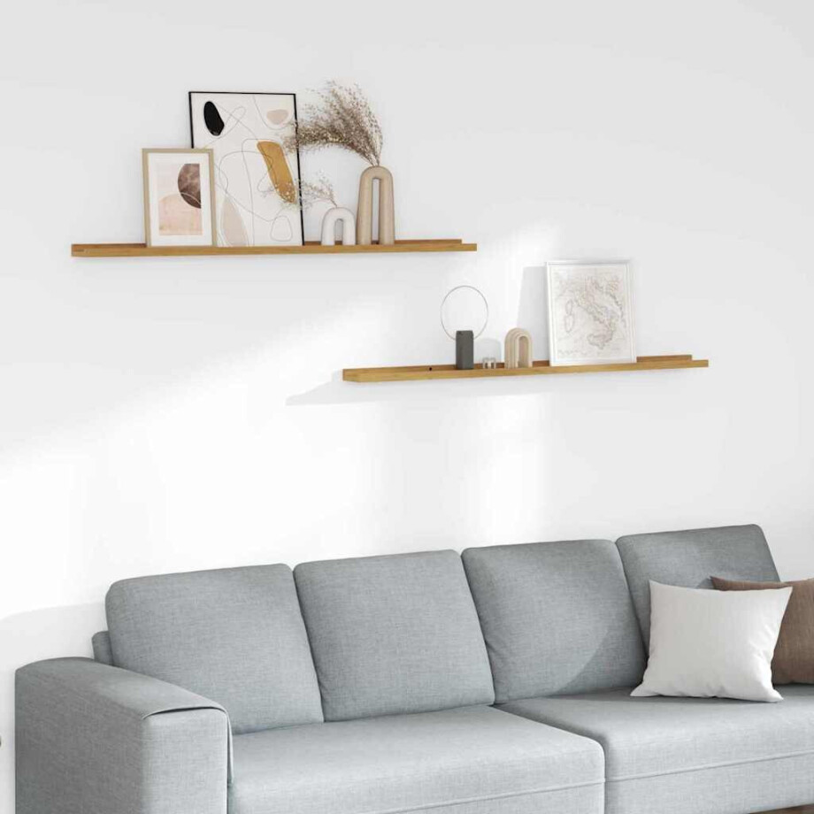 vidaXL Wandplank met plank 2 pcs Beige 115 x 9 x 3 cm Bewerkt hout afbeelding 1