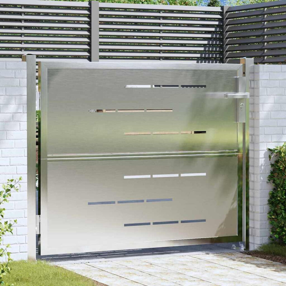 vidaXL Tuinpoort met slot Zilver 85 x 70 cm Roestvrij staal afbeelding 1
