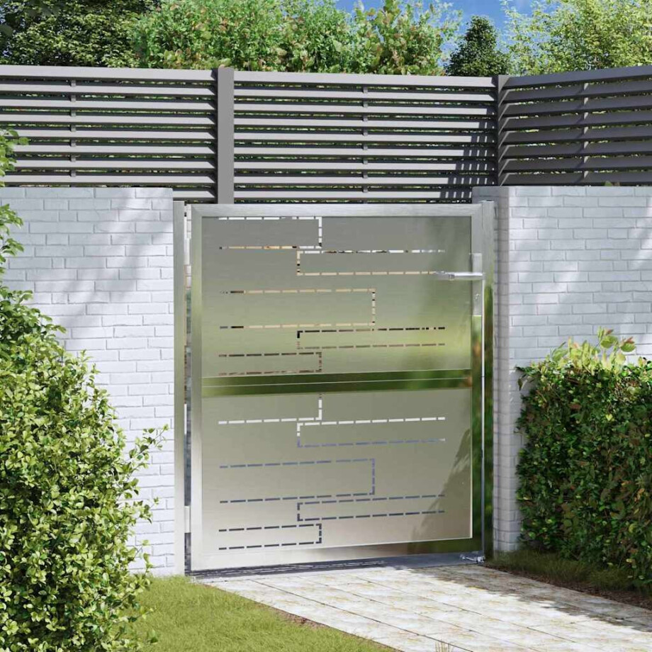 vidaXL Tuinpoort met slot Zilver 85 x 97 cm Roestvrij staal afbeelding 1