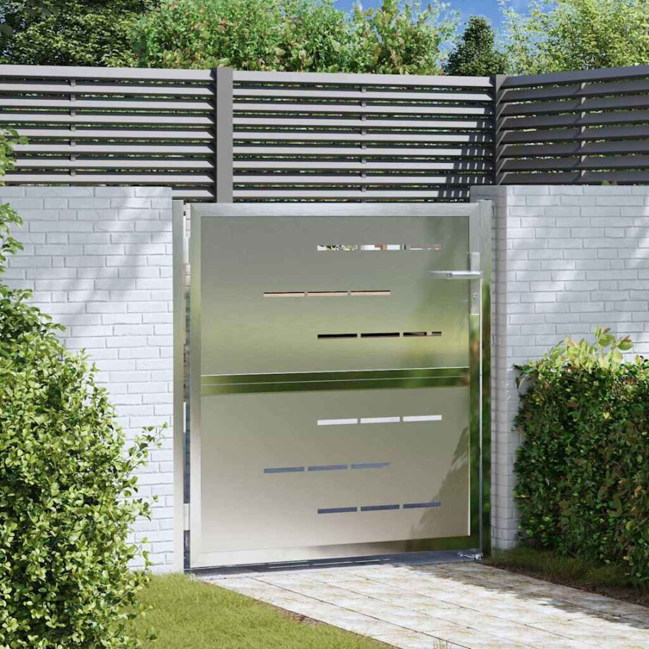 vidaXL Tuinpoort met slot Zilver 85 x 97 cm Roestvrij staal afbeelding 1