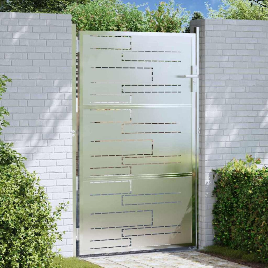 vidaXL Tuinpoort met slot Zilver 85 x 144 cm Roestvrij staal afbeelding 1
