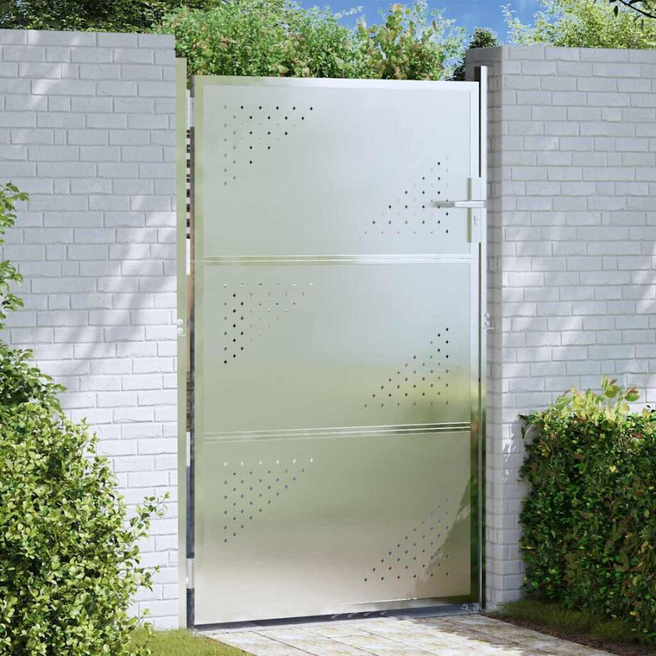 vidaXL Tuinpoort met slot Zilver 85 x 144 cm Roestvrij staal afbeelding 1