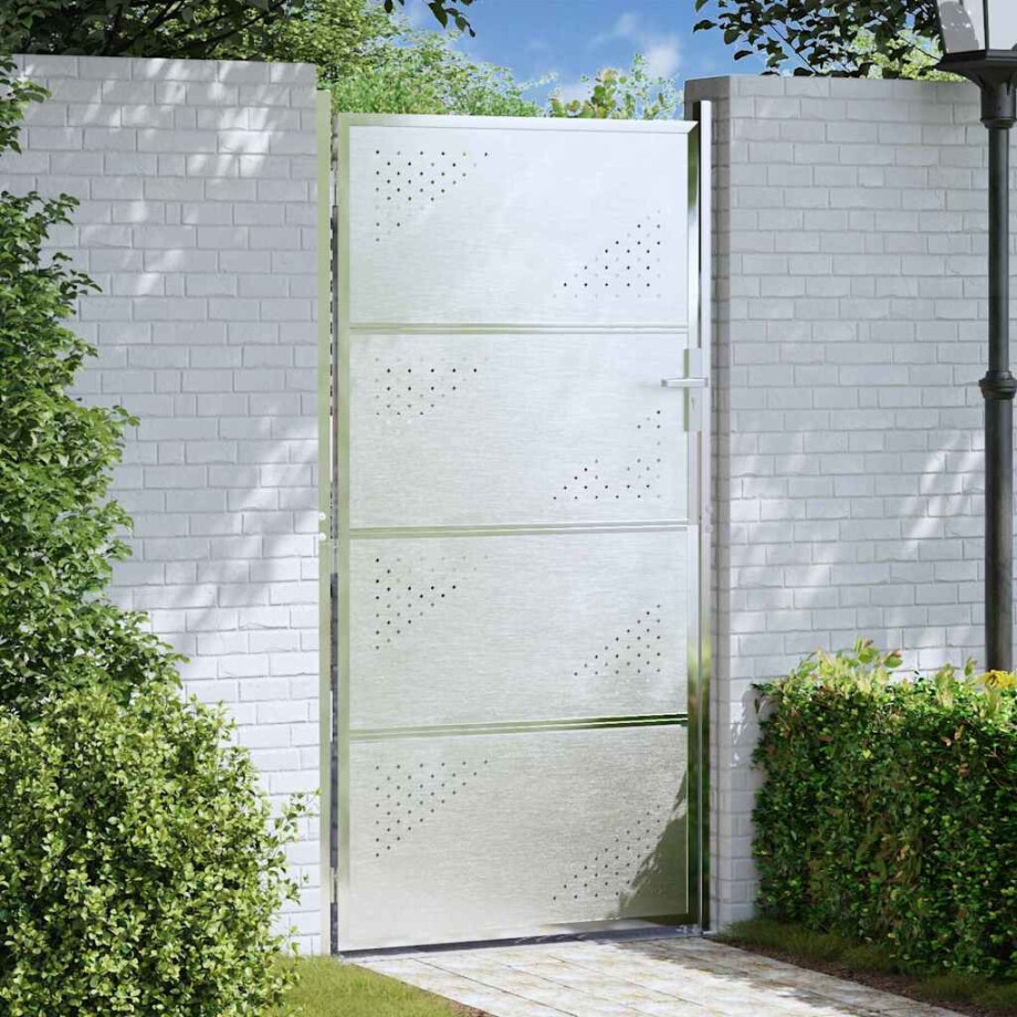 vidaXL Tuinpoort met slot Zilver 85 x 174 cm Roestvrij staal afbeelding 1