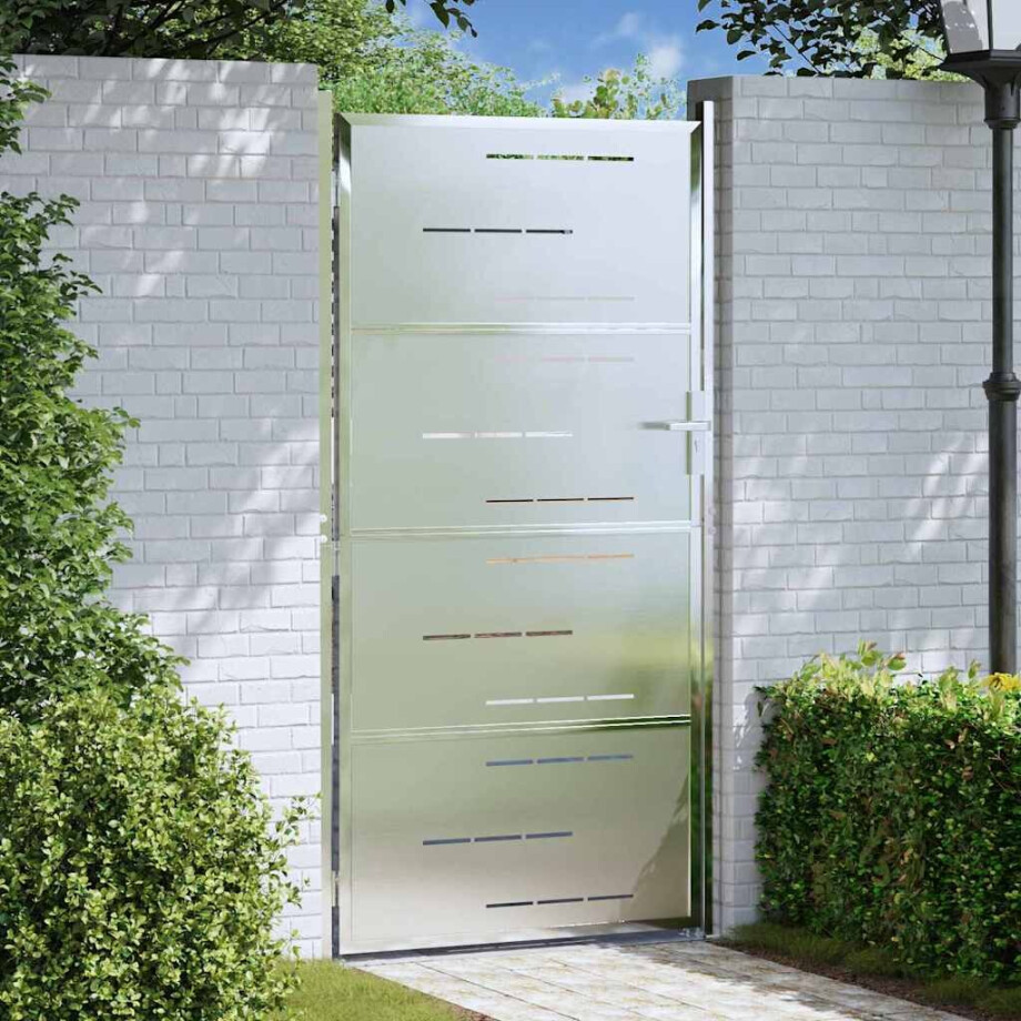 vidaXL Tuinpoort met slot Zilver 85 x 196 cm Roestvrij staal afbeelding 1