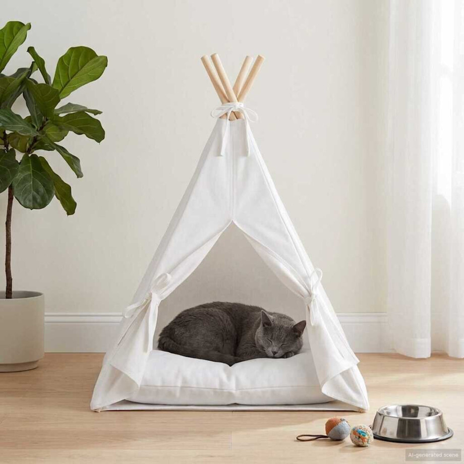 vidaXL Dieren teepee met kussen Wit 40 x 40 x 50 cm Polyester vidaXL Dieren teepee met kussen Wit 40 x 40 x 50 cm Polyester afbeelding 1