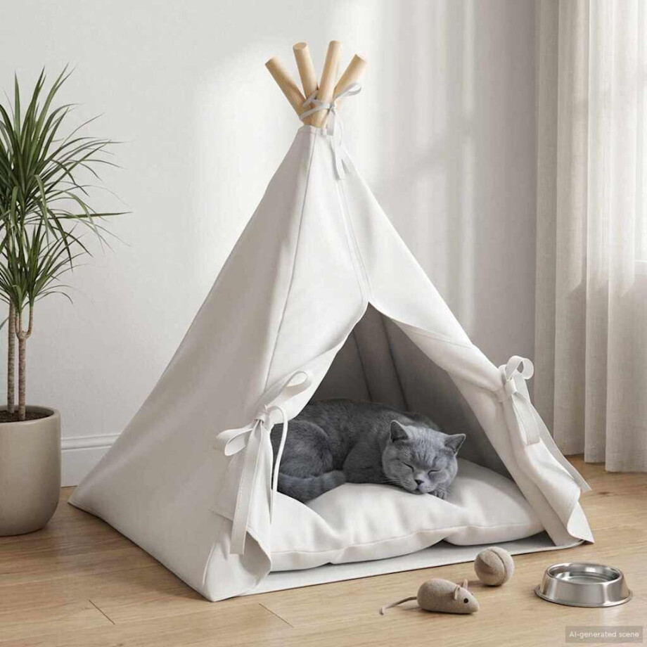 vidaXL Dieren teepee met kussen Wit 50 x 50 x 60 cm Polyester vidaXL Dieren teepee met kussen Wit 50 x 50 x 60 cm Polyester afbeelding 1