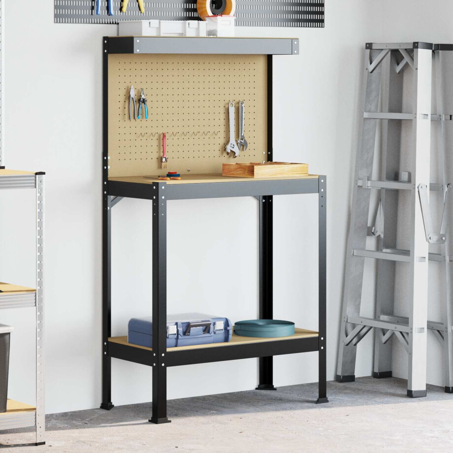 vidaXL Werkbank Zwart 81 x 41 x 145 cm Bewerkt hout en metaal afbeelding 1