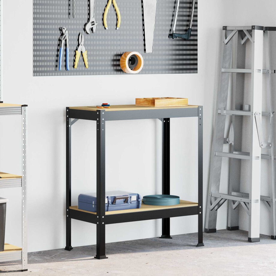 vidaXL Werkbank met plank Zwart 81 x 41 x 91 cm Bewerkt hout en metaal afbeelding 1