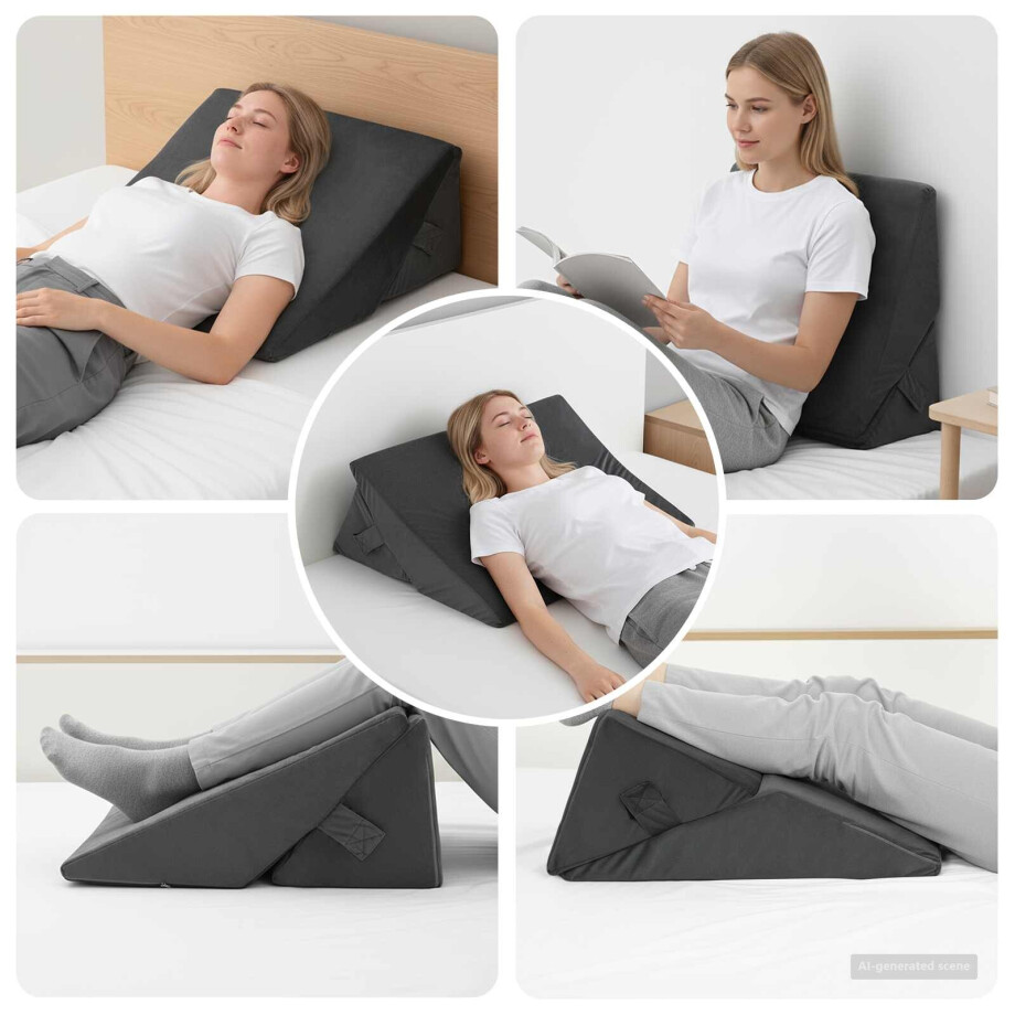 vidaXL Wedge Kussen Grijs 55 x 55 x 26 cm Traagschuim afbeelding 1