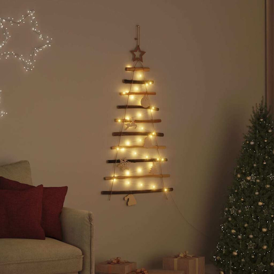 vidaXL Kerstboom met 30 LED Naturel 90 cm massief essenhout afbeelding 1