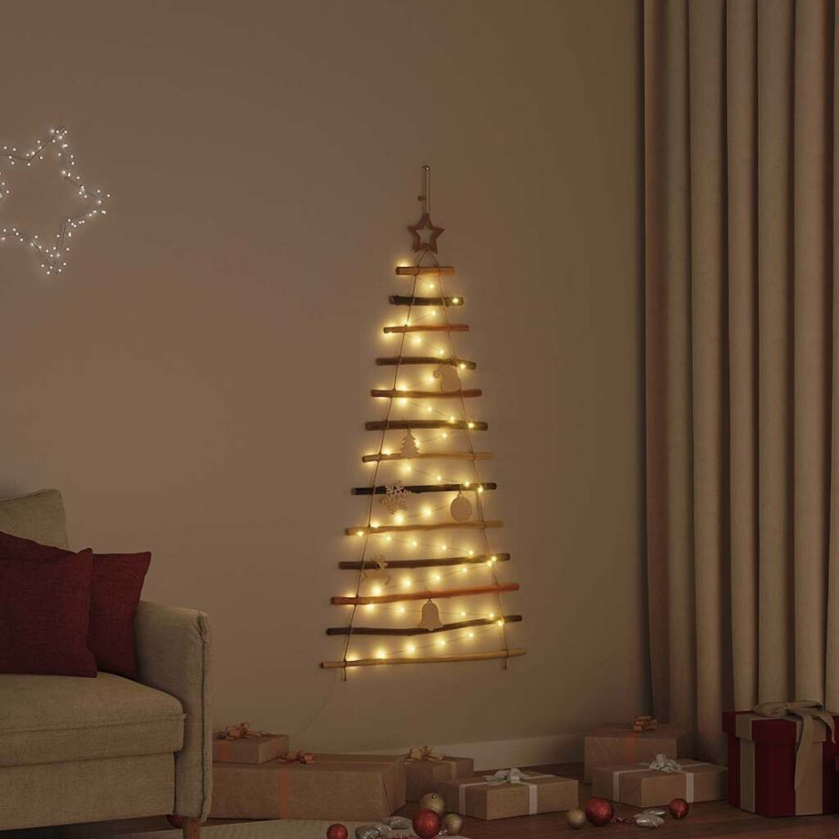 vidaXL Kerstboom met 50 LED Naturel 120 cm massief essenhout afbeelding 1