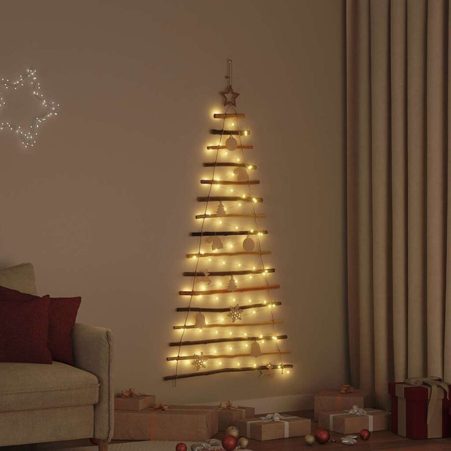 vidaXL Kerstboom met 80 LED Naturel 150 cm massief essenhout afbeelding 1