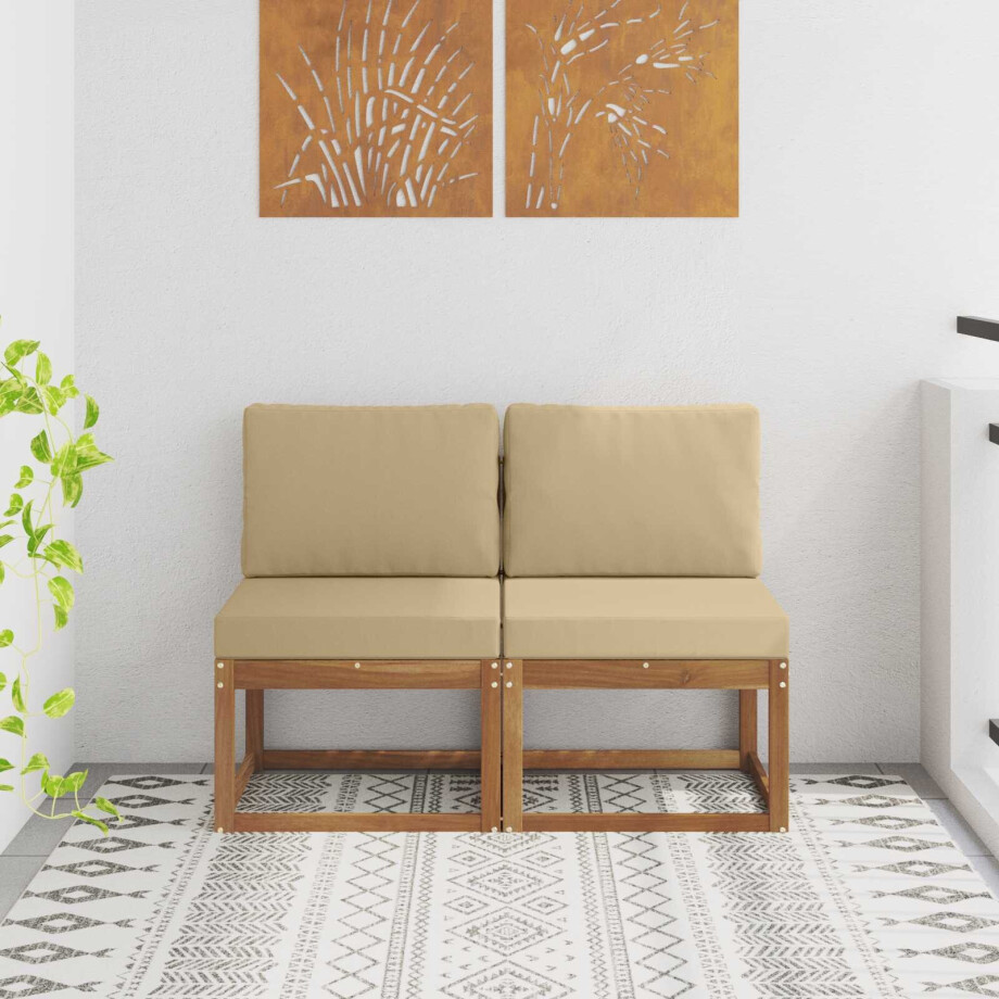vidaXL 2 Stuk Buiten Midden Sofa Massief Acaciahout Naturel vidaXL 2 Stuk Buiten Midden Sofa Massief Acaciahout Naturel afbeelding 1