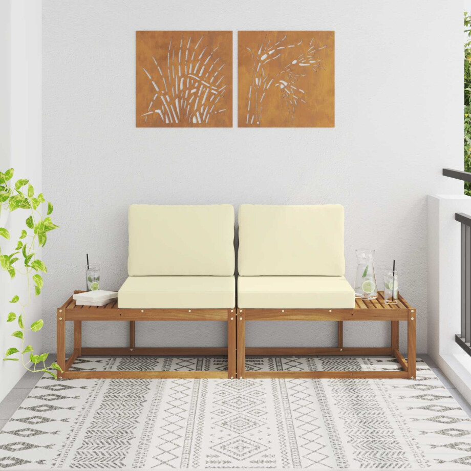 vidaXL Buiten Eind Sofa 2 Stuk Natuurlijk en Crème Massief Acaciahout vidaXL Buiten Eind Sofa 2 Stuk Natuurlijk en Crème Massief Acaciahout afbeelding 1