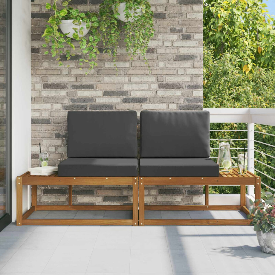 vidaXL Buiten Eind Sofa met kussen 2 Stuk Natuurlijk en Antraciet afbeelding 1