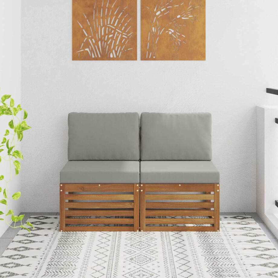 vidaXL 2 Stuk Buiten Midden Sofa Massief Acaciahout Naturel afbeelding 1