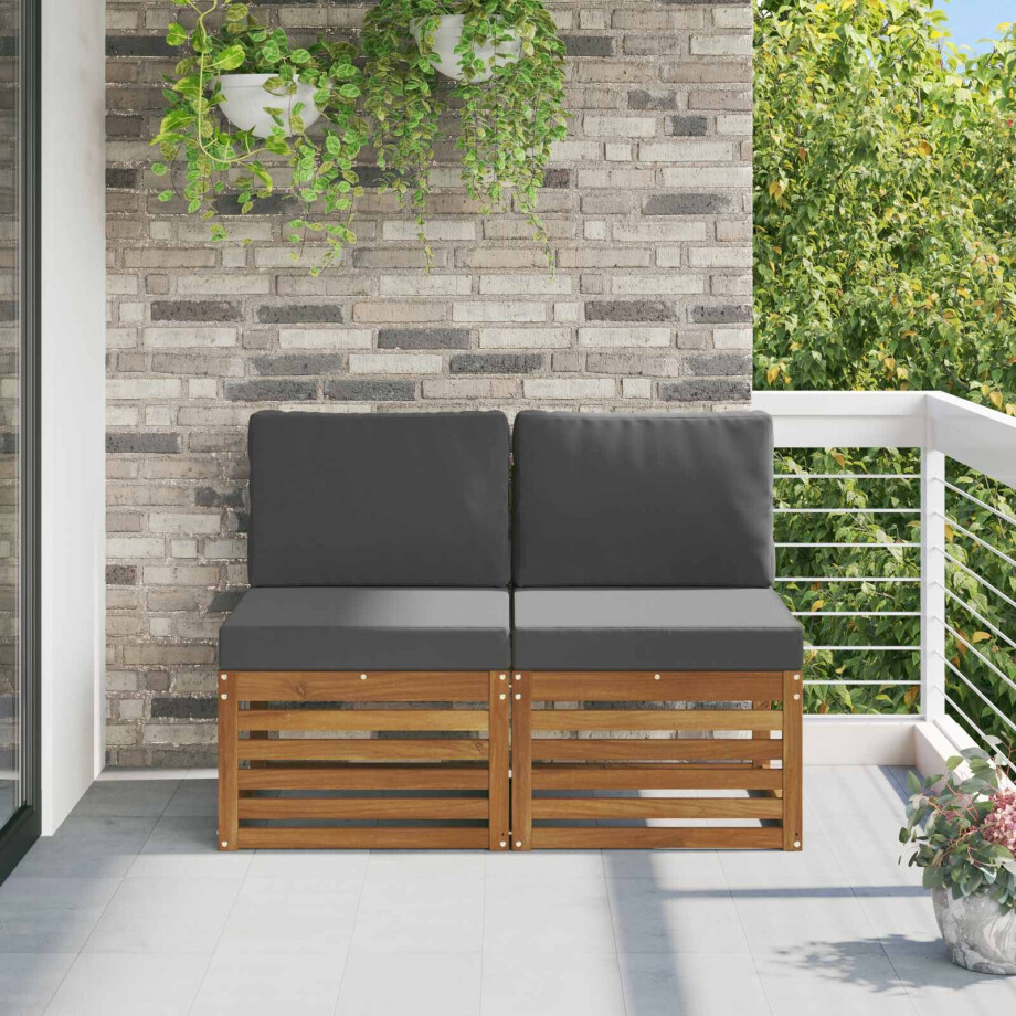 vidaXL 2 Stuk Buiten Midden Sofa Massief Acaciahout Naturel afbeelding 1