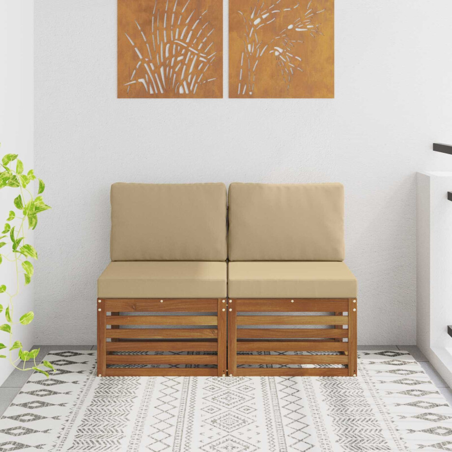 vidaXL 2 Stuk Buiten Midden Sofa Massief Acaciahout Naturel afbeelding 1