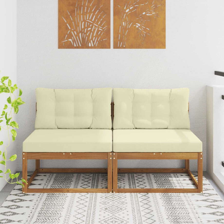 vidaXL Buiten Midden Sofa met kussen 2 Stuk Naturel afbeelding 1