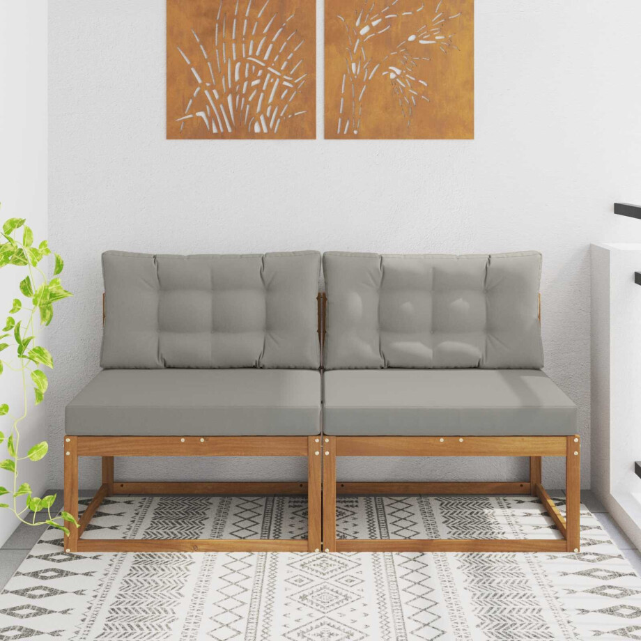 vidaXL Buiten Midden Sofa met kussen 2 Stuk Naturel afbeelding 1