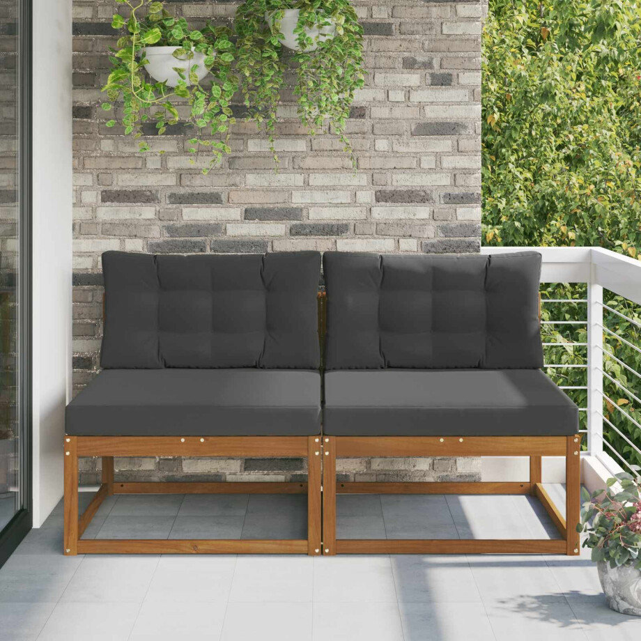 vidaXL Buiten Midden Sofa met kussen 2 Stuk Naturel afbeelding 1