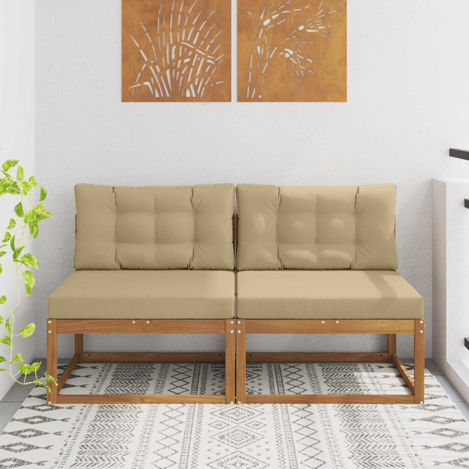 vidaXL Buiten Midden Sofa met kussen 2 Stuk Naturel afbeelding 1
