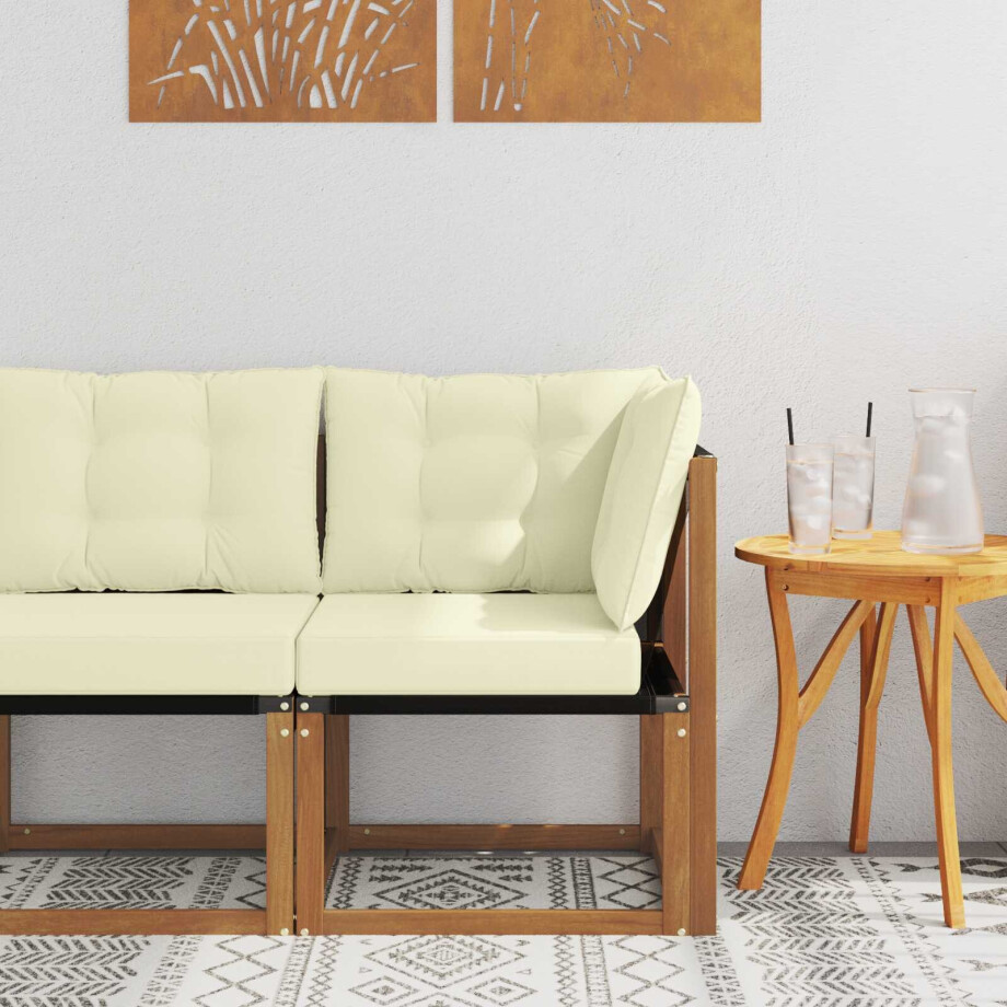 vidaXL Buitenhoeksofa Massief acaciahout en textilene stof Naturel afbeelding 1