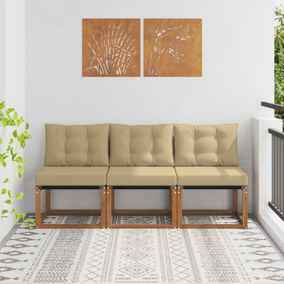 vidaXL 3 Stuk Buitenzitmiddelsofa Massief acaciahout en Textilene Stof vidaXL 3 Stuk Buitenzitmiddelsofa Massief acaciahout en Textilene Stof afbeelding 1