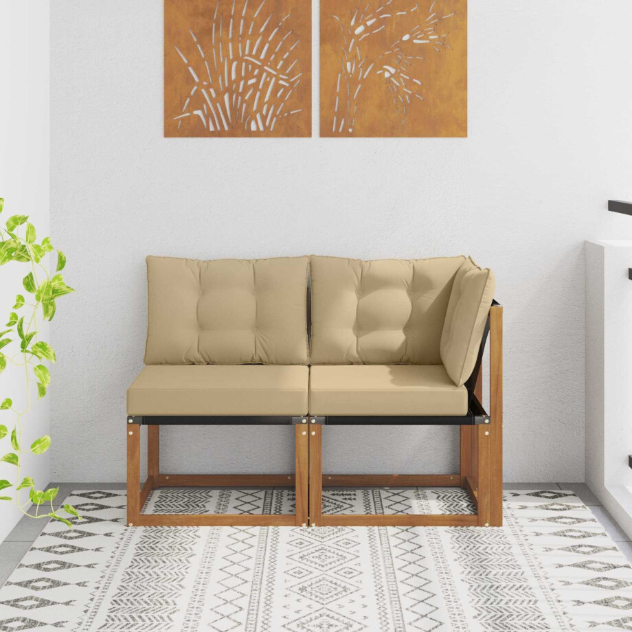 vidaXL Outdoor Midden- en Hoeksalon met kussen 2 Stuk Naturel vidaXL Outdoor Midden- en Hoeksalon met kussen 2 Stuk Naturel afbeelding 1