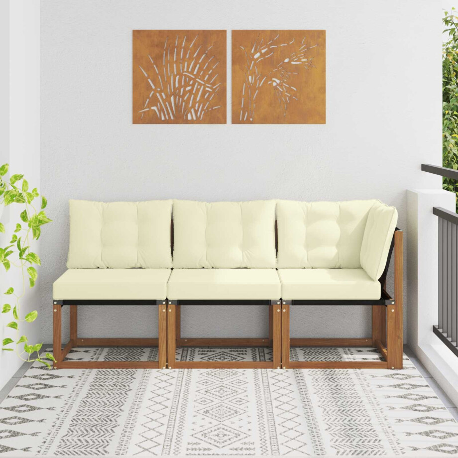 vidaXL Outdoor Midden- en Hoeksalon met kussen 3 Stuk Naturel vidaXL Outdoor Midden- en Hoeksalon met kussen 3 Stuk Naturel afbeelding 1
