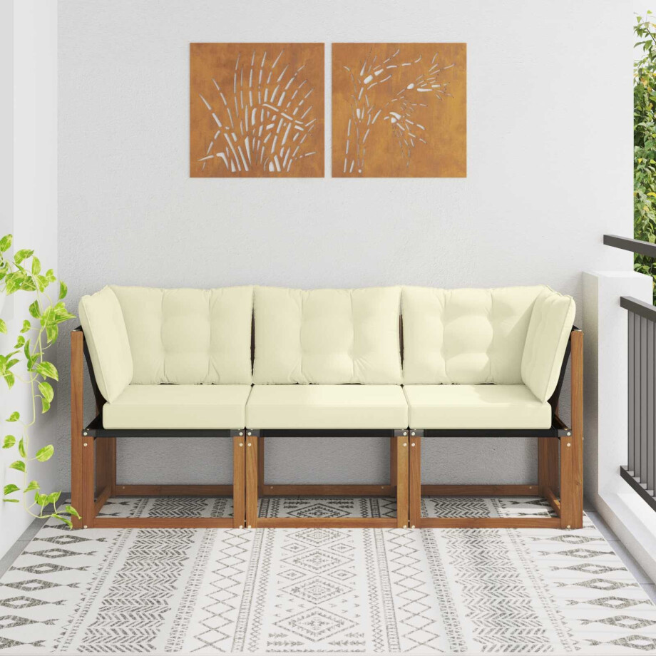 vidaXL Outdoor Midden- en Hoeksalon met kussen 3 Stuk Naturel vidaXL Outdoor Midden- en Hoeksalon met kussen 3 Stuk Naturel afbeelding 1