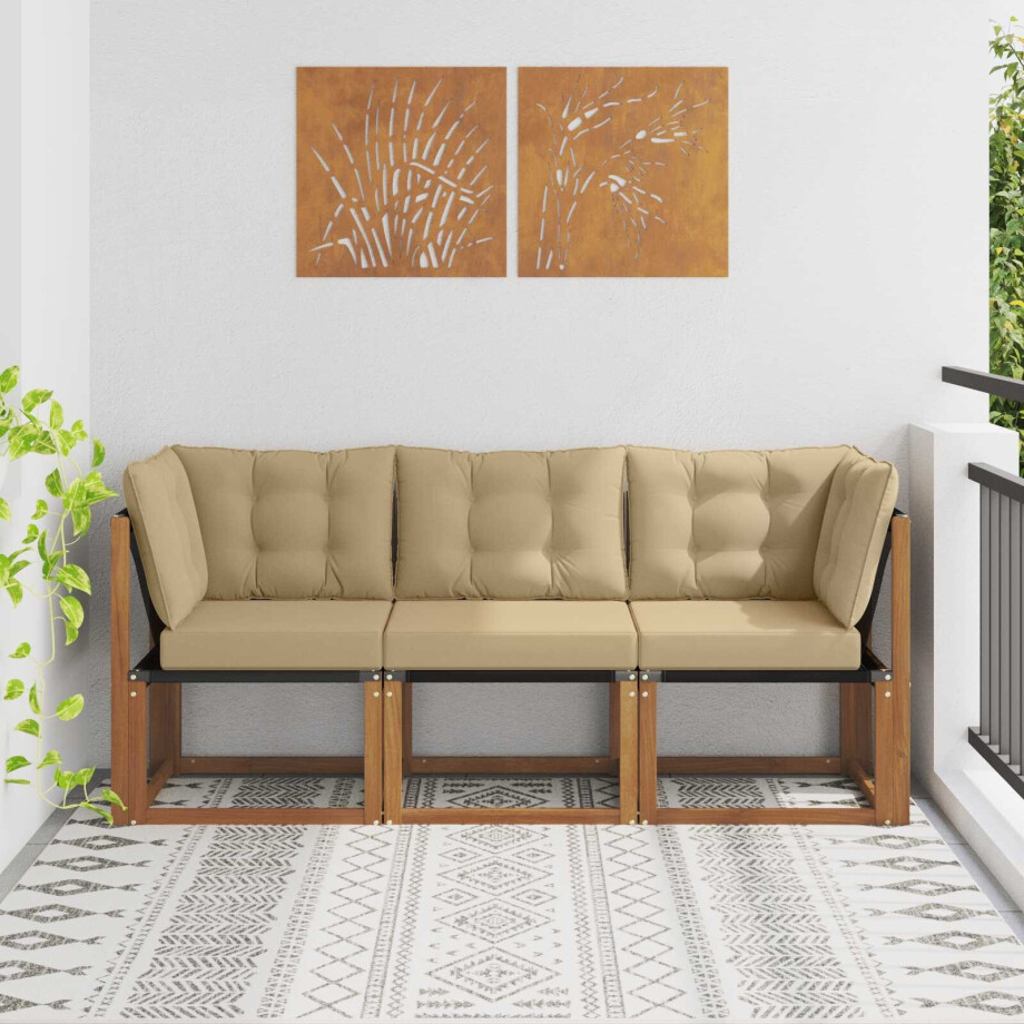 vidaXL Outdoor Midden- en Hoeksalon met kussen 3 Stuk Naturel vidaXL Outdoor Midden- en Hoeksalon met kussen 3 Stuk Naturel afbeelding 1