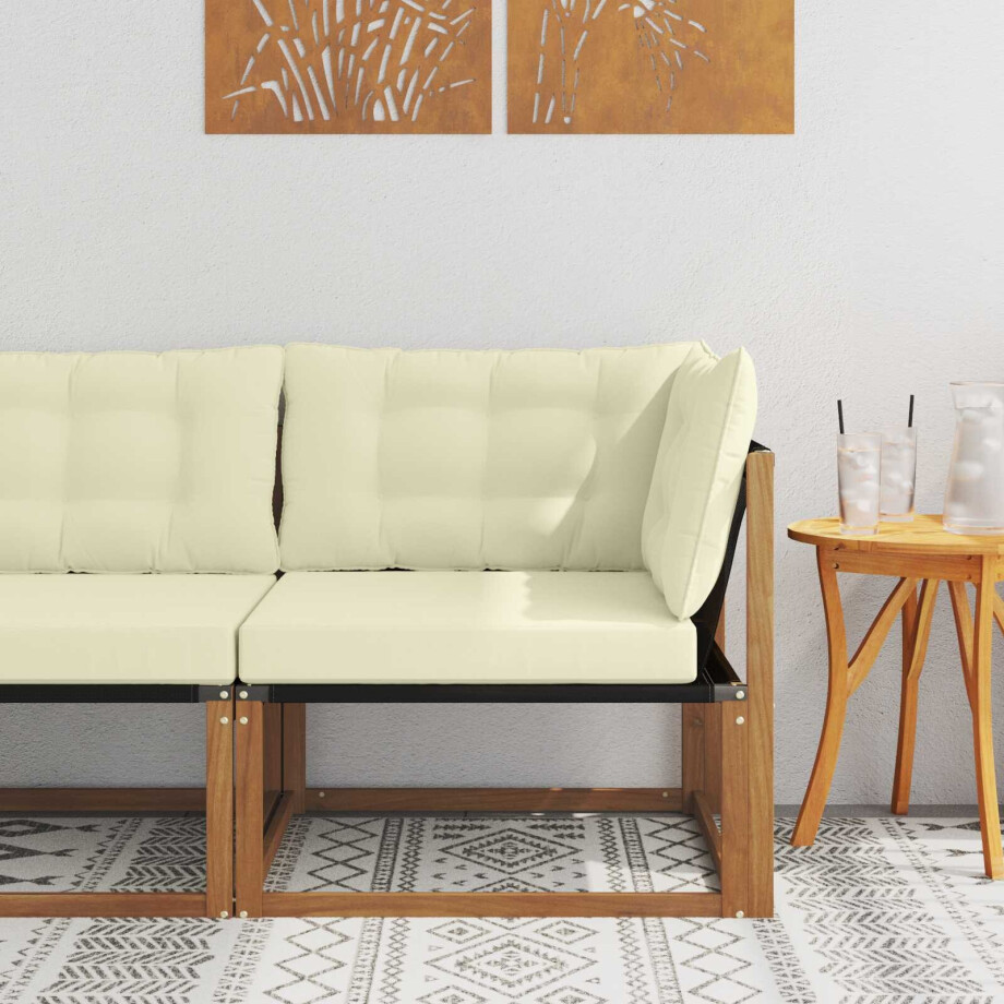 vidaXL Buiten Hoek Sofa Massief Acaciahout en Textilene Naturel afbeelding 1
