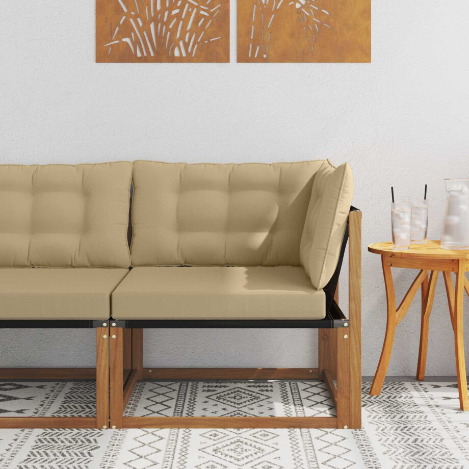 vidaXL Buiten Hoek Sofa Massief Acaciahout en Textilene Naturel afbeelding 1