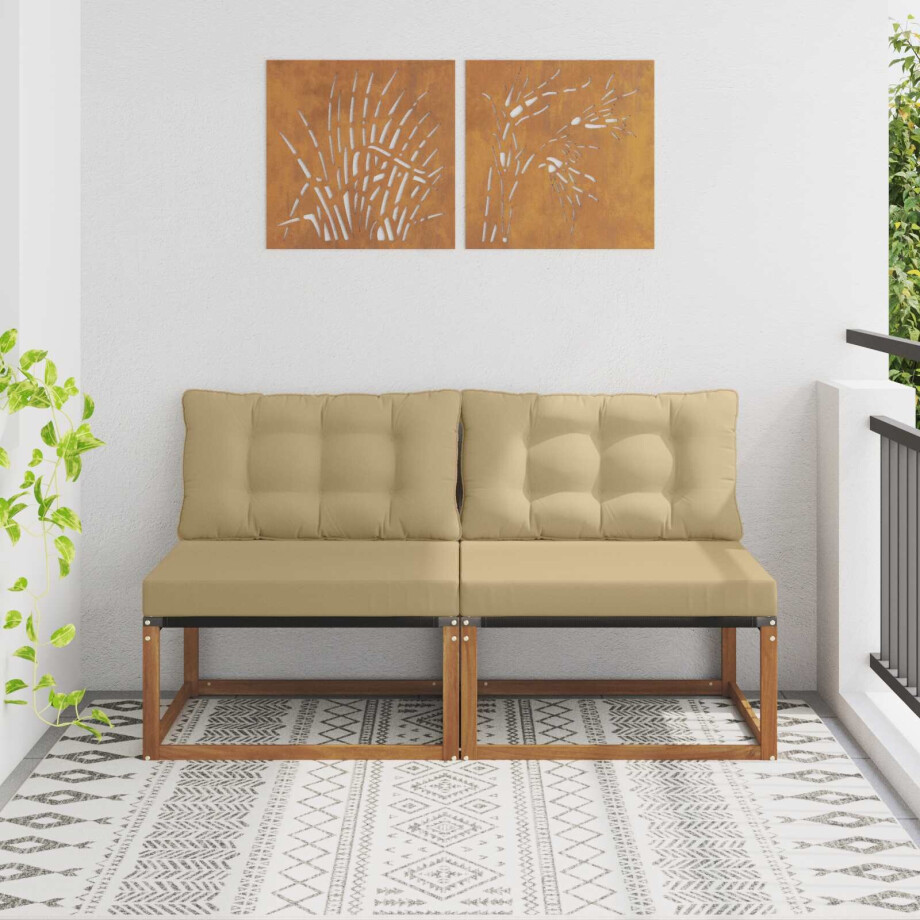 vidaXL 2 Stuk Buiten Midden Sofa Massief Acaciahout en Textilene afbeelding 1