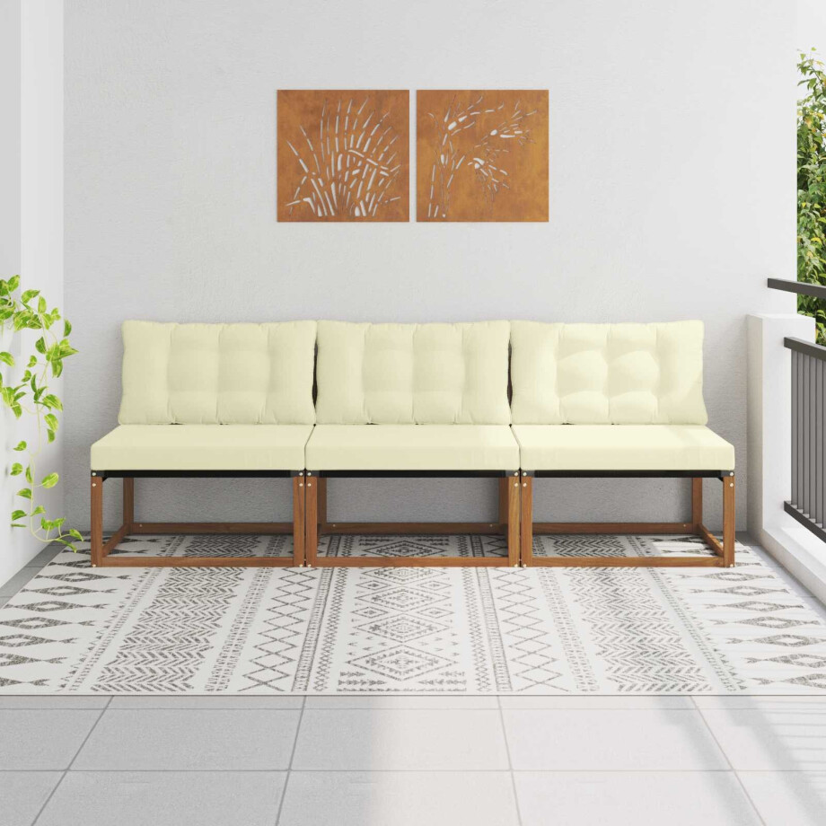 vidaXL 3 Stuk Buiten Midden Sofa Massief Acaciahout en Textilene afbeelding 1
