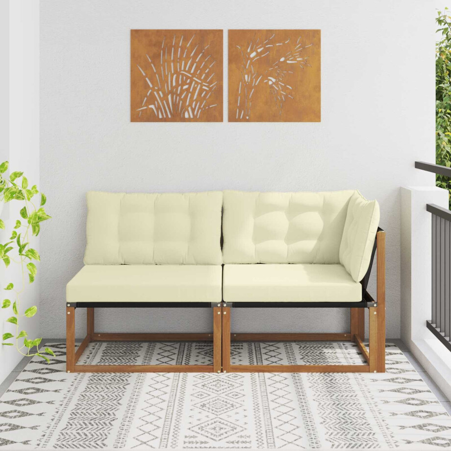 vidaXL Midden en Hoek Sofa met kussen 2 Stuk Naturel afbeelding 1