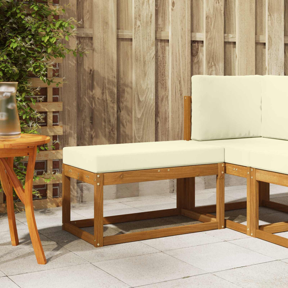 vidaXL Buiten Krukbank met kussen Natuurlijk en Crème 79 x 43 x 37 cm vidaXL Buiten Krukbank met kussen Natuurlijk en Crème 79 x 43 x 37 cm afbeelding 1
