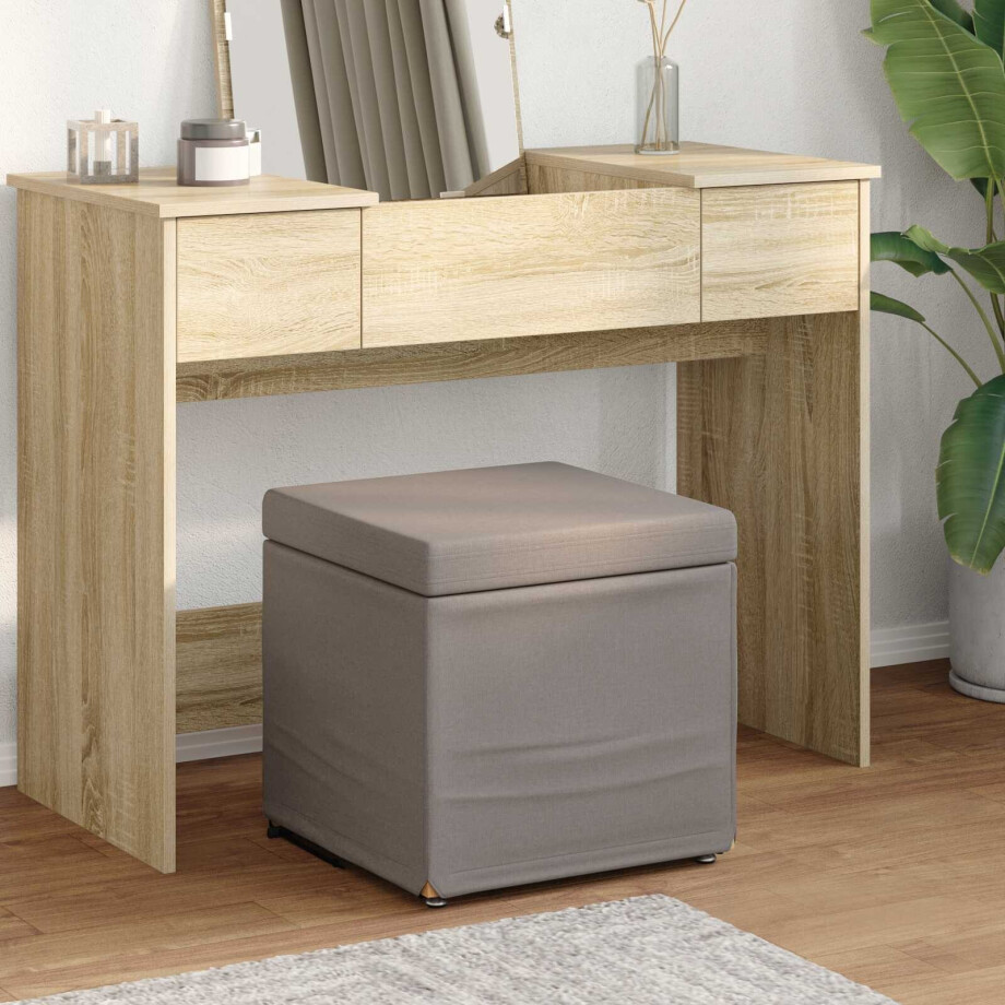 vidaXL Kruk Taupe 41 x 41 x 40 cm Stof en Geëngineerd Hout afbeelding 1