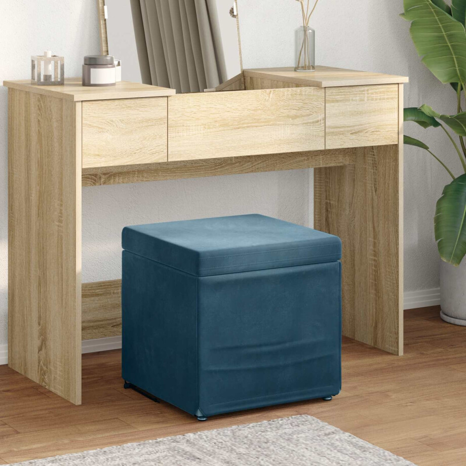 vidaXL Kruk Blauw 41 x 41 x 40 cm Velvet en Gefabriceerd Hout afbeelding 1