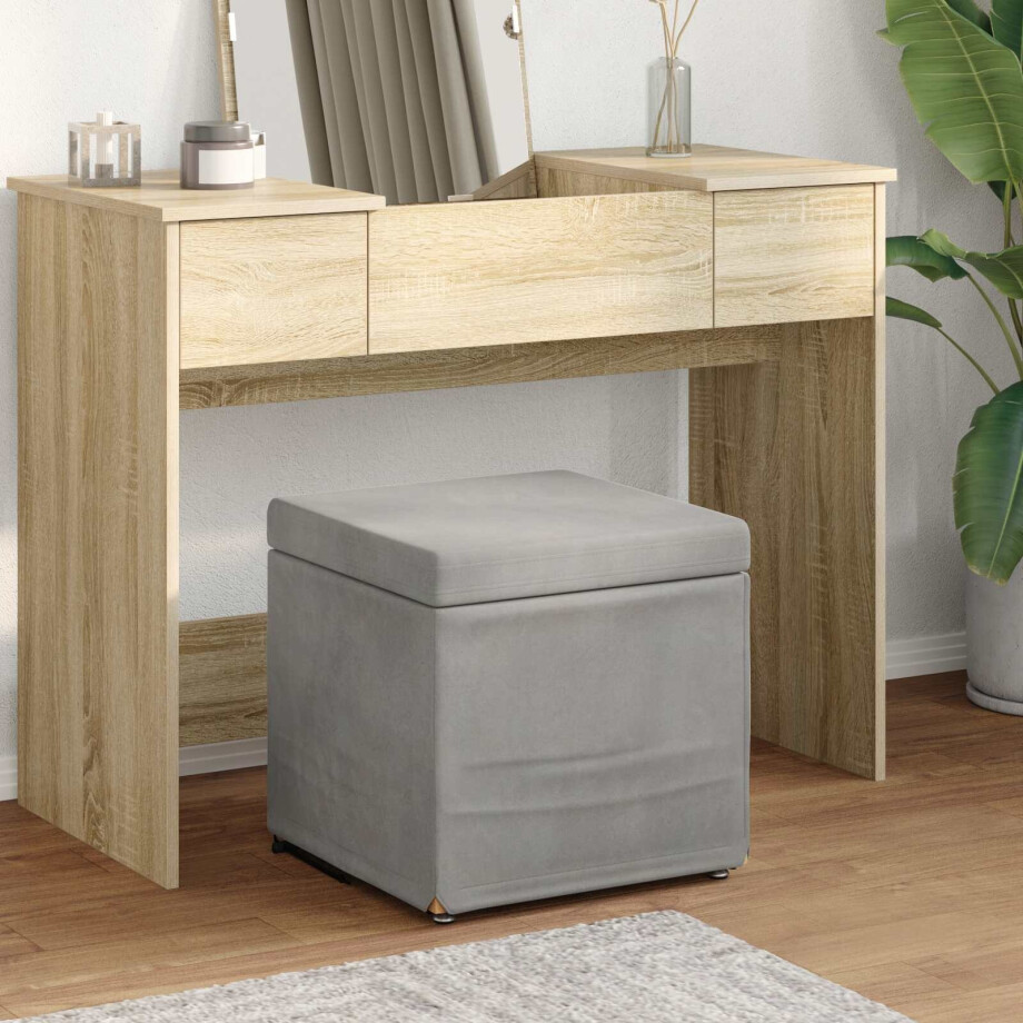 vidaXL Kruk Lichtgrijs 41 x 41 x 40 cm Velvet en Gefabriceerd Hout afbeelding 1