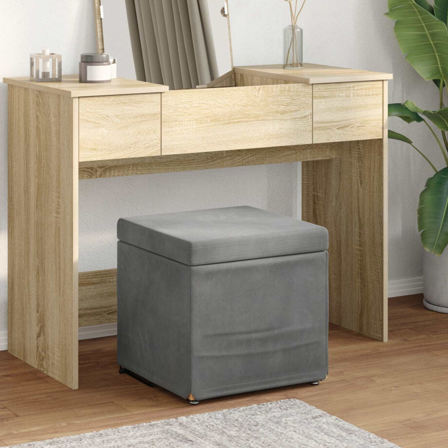 vidaXL Kruk Donkergrijs 41 x 41 x 40 cm Velvet en Gefabriceerd Hout afbeelding 1