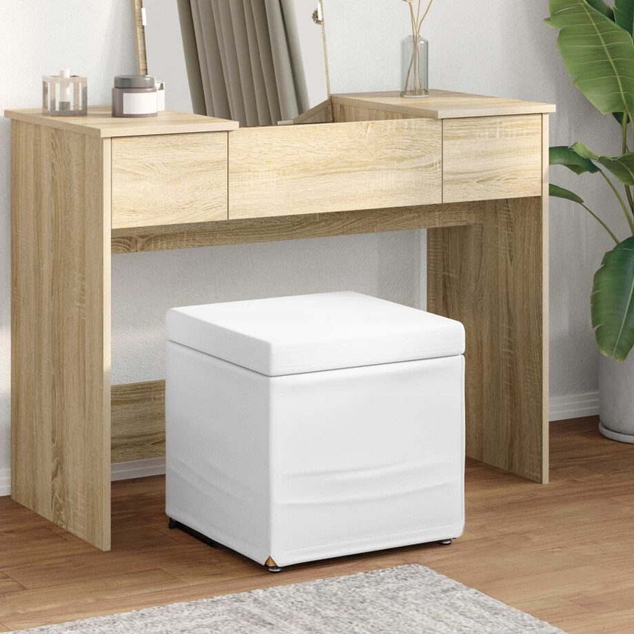 vidaXL Kruk Wit 41 x 41 x 40 cm Nepleer en Gefabriceerd Hout afbeelding 1