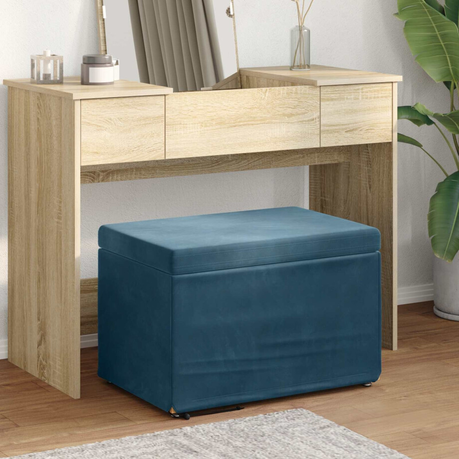 vidaXL Kruk Blauw 61 x 41 x 40 cm Velvet en Gefabriceerd Hout afbeelding 1