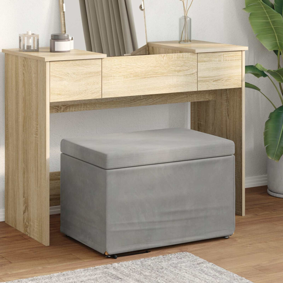 vidaXL Kruk Lichtgrijs 61 x 41 x 40 cm Velvet en Gefabriceerd Hout afbeelding 1