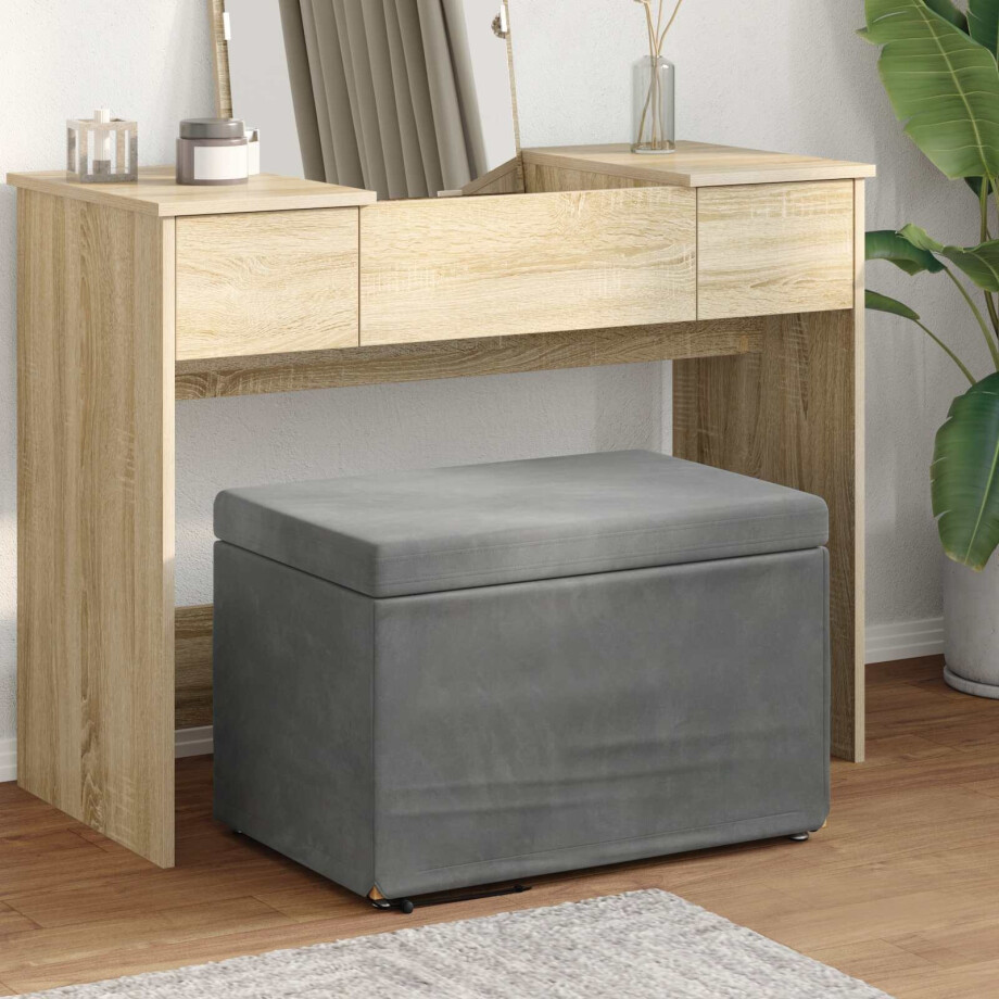 vidaXL Kruk Donkergrijs 61 x 41 x 40 cm Velvet en Gefabriceerd Hout afbeelding 1